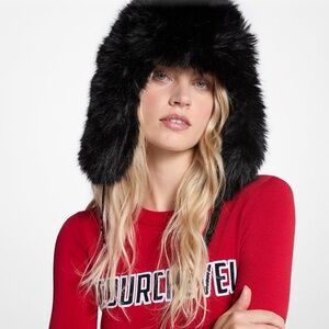 Vintage Havana black faux fur trapper hat winter fleece lined NWT